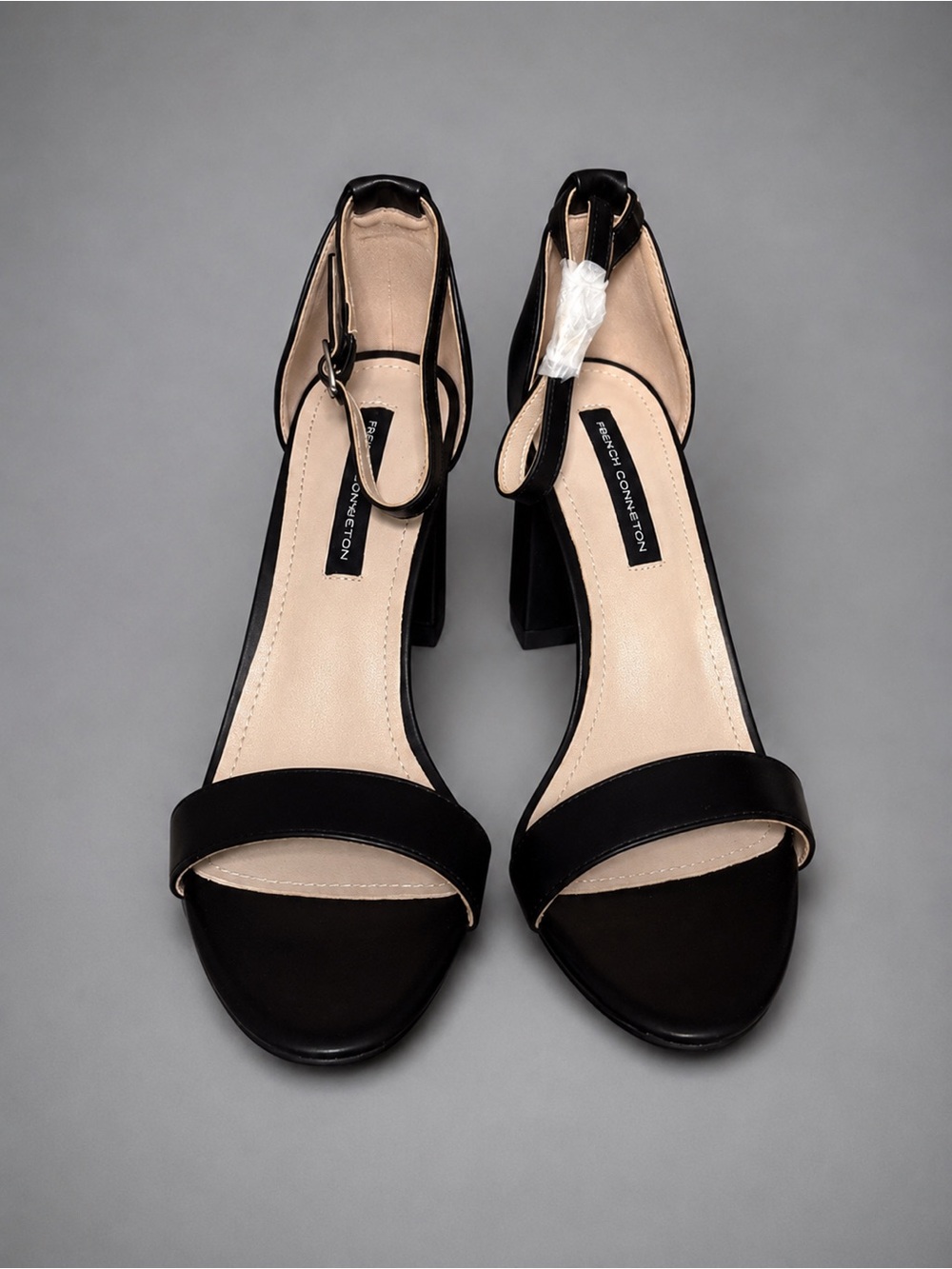 New in the box French Connection Black Open-Toe Ankle Strap Block Heels